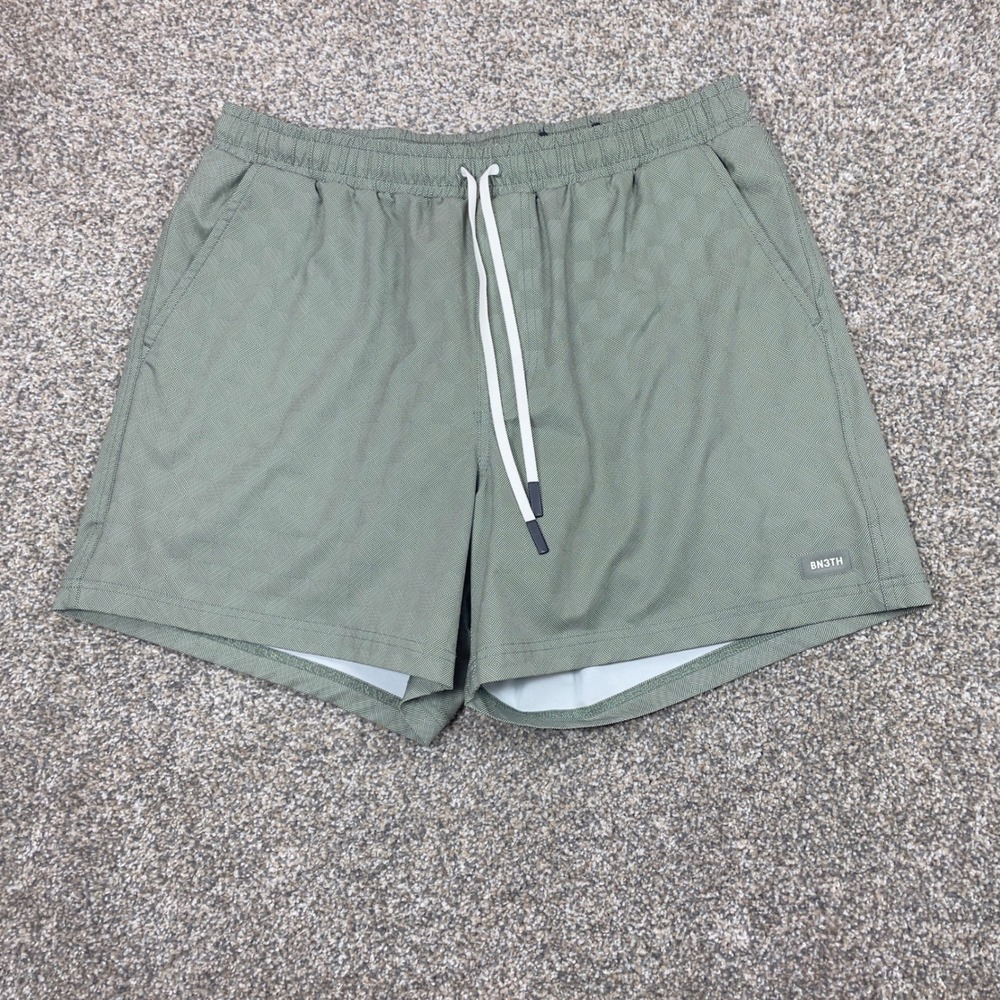 BN3TH Aqua Volley X 2N1 Mens Shorts Large Sage Green Geometric Diamond Print